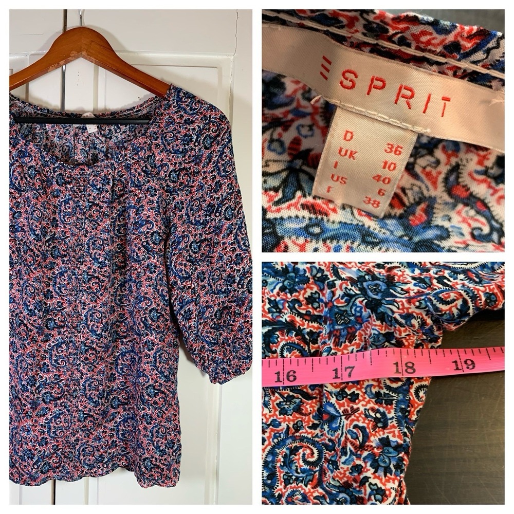Esprit Cottage Blouse Womens 6 Ruffle Peasant Prairie Ruching Lightweight Church
